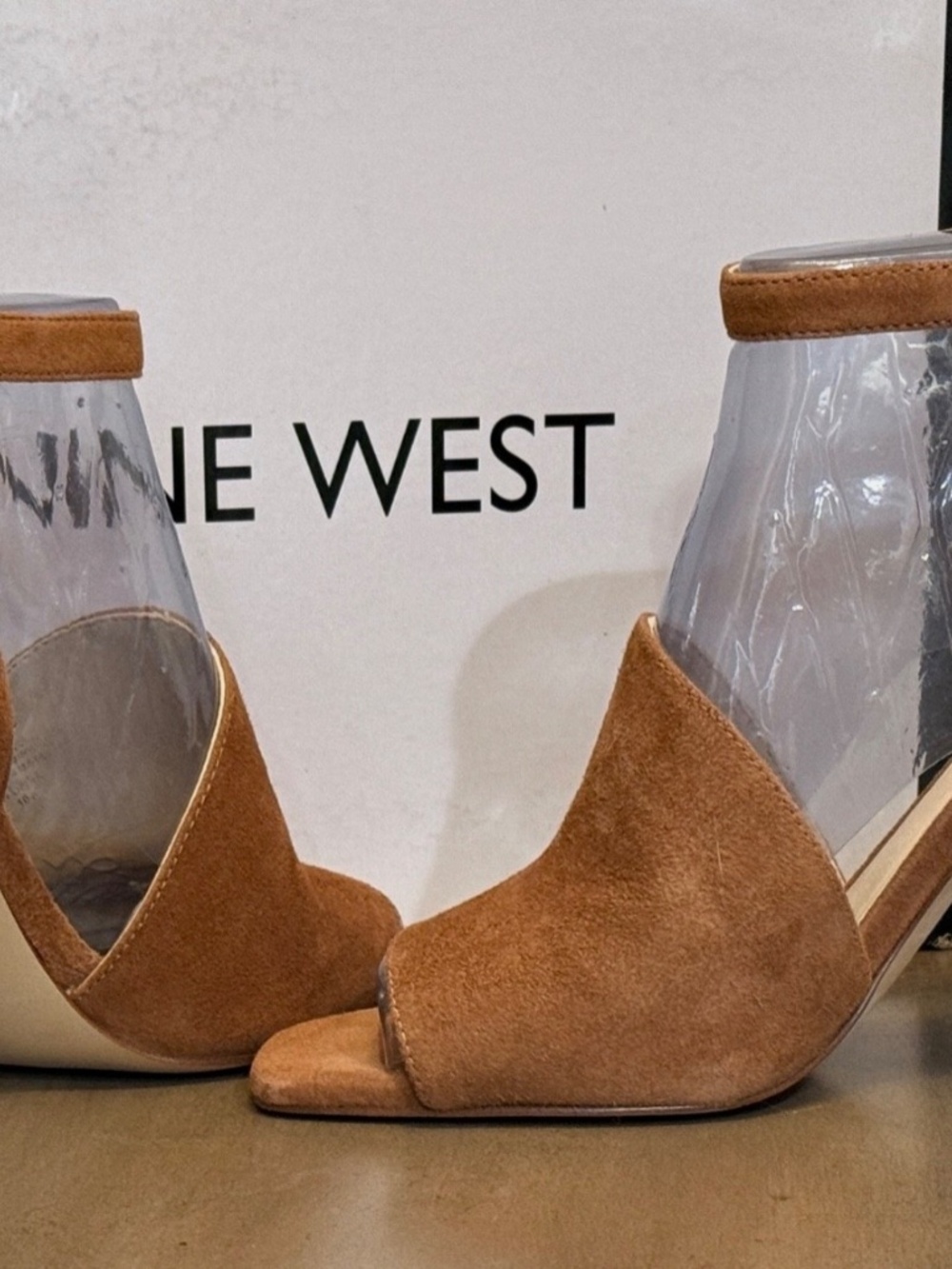 Nine West Quilty cone heels ankle strap suede sandals mules womens 9 nude boho - Picture 8 of 13